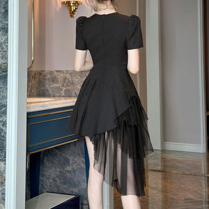 ZYHT 61240 <span class=keywords><strong>Robe</strong></span> courte noire à col carré ornée <span class=keywords><strong>de</strong></span> perles pour filles romaines, décontractée, avec taille naturelle, tissu tissé, écologique pour femmes - Product Image 2