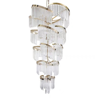 Lustre long en cristal de luxe pour escalier de duplex français, loft, hôtel, club, salle de banquet