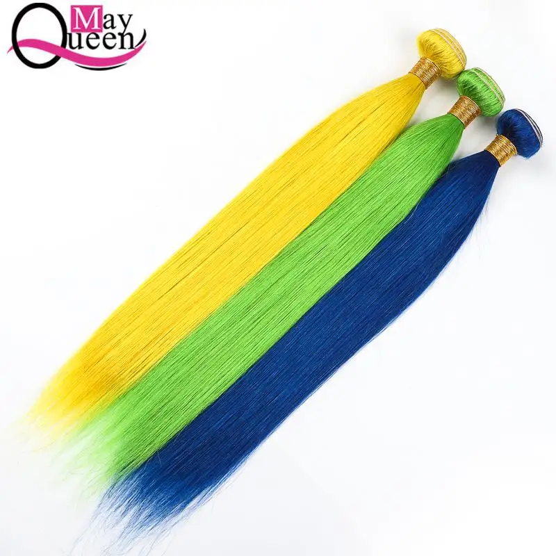 Virgin Cuticle Aligned black blonde red blue purple pink yellow Straight body wave Human Hair Bundles