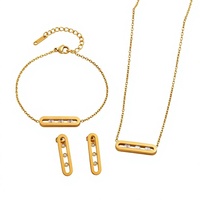 Ensemble de bijoux en acier inoxydable 304 plaqué or avec zircone, comprenant boucles d'oreilles, bracelet et collier, 3 pièces, vente en gros