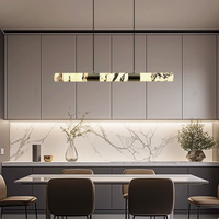Suspension LED linéaire moderne pour îlot de cuisine ou salle à manger, design luxueux, à bande longue en marbre, hauteur réglable et intensité variable