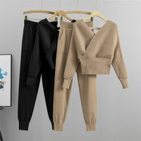 Costume de mode femmes nouveau pull à manches longues facile ample ensemble deux pièces longueur au genou