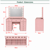 Commode moderne européenne à panneaux LED éclairés avec miroir, tiroirs de grande capacité pour appartement, chambre, salon, usage scolaire