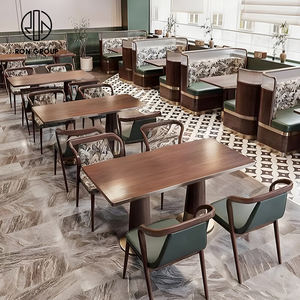 Cabina de sofá de cuero Vintage chino Seting Mesa y silla de restaurante de madera maciza Café Tienda de té Juegos de muebles comerciales - Product Image 1