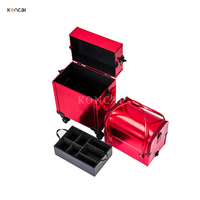 Pour KONCAI professionnel 3-en-1 ensemble maquillage Train Case mode chariot roulant cosmétique stockage et voyage boîte sac de transport