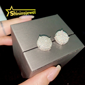 Pendientes de tuerca circulares de 14 mm de gran tamaño, estilo rapero, con incrustaciones de moissanita 925, certificación GRA, pasan la prueba del diamante. - Product Image 3