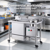 Table de travail en acier inoxydable avec évier et station de friteuse, plan de travail pour la préparation des aliments pour restaurant, snack-bar