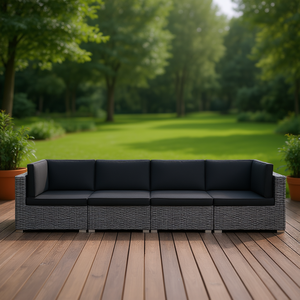 Dark <b>Grey</b> Patio Sofa Poly Rattan <b>Frame</b> With Cushions Outdoor Garden Set Contemporary Design 4 Seater - Product Image 2