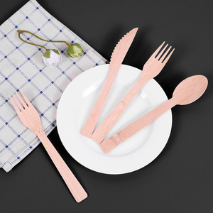 Juego de Cubiertos de Bambú de 17 cm, Cuchillo, Tenedor y Cuchara, Color Madera Natural, Biodegradable, Desechable para Fiestas, Estilo Occidental - Product Image 1