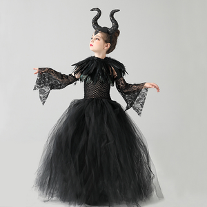 Conjunto de disfraz superventas al por mayor, vestido gótico de Reina para niñas, chal de plumas, tutú, traje de fiesta de Halloween - Product Image 2
