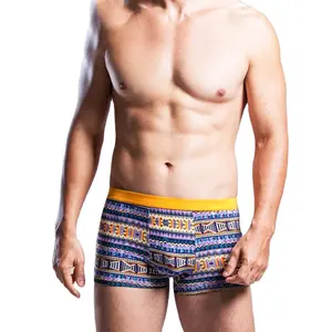 Custom Designed Ethnic Print Men's Boxer Briefs With Good Performance Elastic Woven Waistband