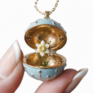 Collar con colgante de medallón de flor y huevo, dije esmaltado con cadena de eslabones, para regalo, que se abre y cierra - Product Image 1