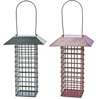 Mangeoire à oiseaux rectangulaire en treillis métallique antique avec large toit, poignée de suspension, cage à graines, plateau de base, résistante à la rouille et écologique pour