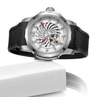 Montre-bracelet automatique squelette en acier inoxydable pour homme, montre mécanique sportive avec design de moyeu de roue de voiture