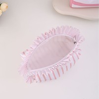 JOYSUN Trousse de maquillage rose à rayures avec volants, trousse de toilette portable grande capacité pour femmes et filles