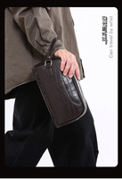 Tas Genggam Kulit PU Pria Pola Buaya Dompet Gelang 6 Slot Kartu Saku Ponsel Ritsleting Ganda Kapasitas Besar Anti Maling