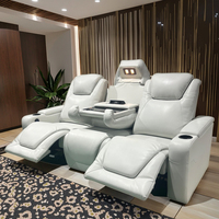 Ensemble de canapé de cinéma maison moderne en cuir véritable inclinable électrique lumières LED Table basse porte-gobelet extensible en bois