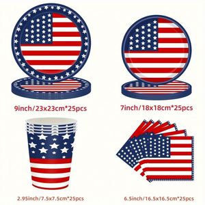 Juego de Vajilla Personalizado con Bandera Americana para 25 Personas - Platos, Servilletas y Tenedores Patrióticos para el 4 de Julio - Product Image 4