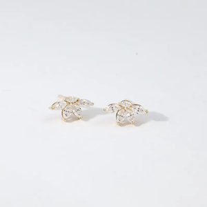 Minimalist Half Flower Design Diamond <b>Earrings</b> In 18K Solid Gold With Natural And Lab Grown Diamonds <b>Fine</b> Jewelry Gift For Her - Product Image 2
