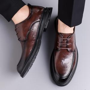 Men's Genuine Leather Oxfords <b>Round</b> Toe Lace-up Wedding Dress Shoes Spring <b>Cushioned</b> Rubber Sole Solid Color - Product Image 4