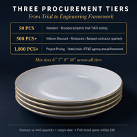 Assiettes de présentation en porcelaine fine avec bord doré, 6, 7, 8, 10 pouces, vente en gros, assiettes de table pour mariage et restaurant, vaisselle en céramique