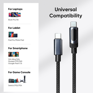 New PD 100Watt nylon bện 1m chiều dài USB A để Loại C nhanh chóng sạc cáp Adapter Sạc nhanh cáp với LED hiển thị - Product Image 6