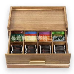 Wooden Tea Bag <b>Storage</b> <b>Box</b> <b>Drawer</b> Style Compartmentalized Acacia Wood Gift <b>Box</b> With Dividers Moisture Proof - Product Image 1