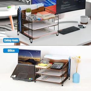 Iron and wood combination <b>file</b> <b>storage</b> rack for office desks, document and archive organization rack, multi-layered A4 paper - Product Image 4