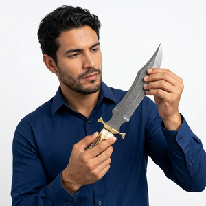 Cuchillo de Supervivencia y Camping Thewizcrafts, Portátil, de Acero de Damasco, Alta Dureza, Hoja Fija con Punta de Gota, Mango de Hueso de Camello, OEM - Product Image 3