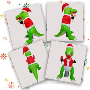 Dinosaure gonflable de Noël vert de 1,80 m avec chapeau de Père Noël et canne en sucre, étanche, à LED, alimenté par courant continu, pour la décoration de la maison, de l'hôtel, du jardin et des fêtes de Noël - Product Image 3