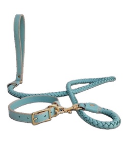 Laisse en cuir véritable tressée pour chien, produits pour animaux de compagnie de haute qualité, boucles durables, collier, harnais, sac à merde, ensemble marron foncé, toutes les couleurs - Product Image 3