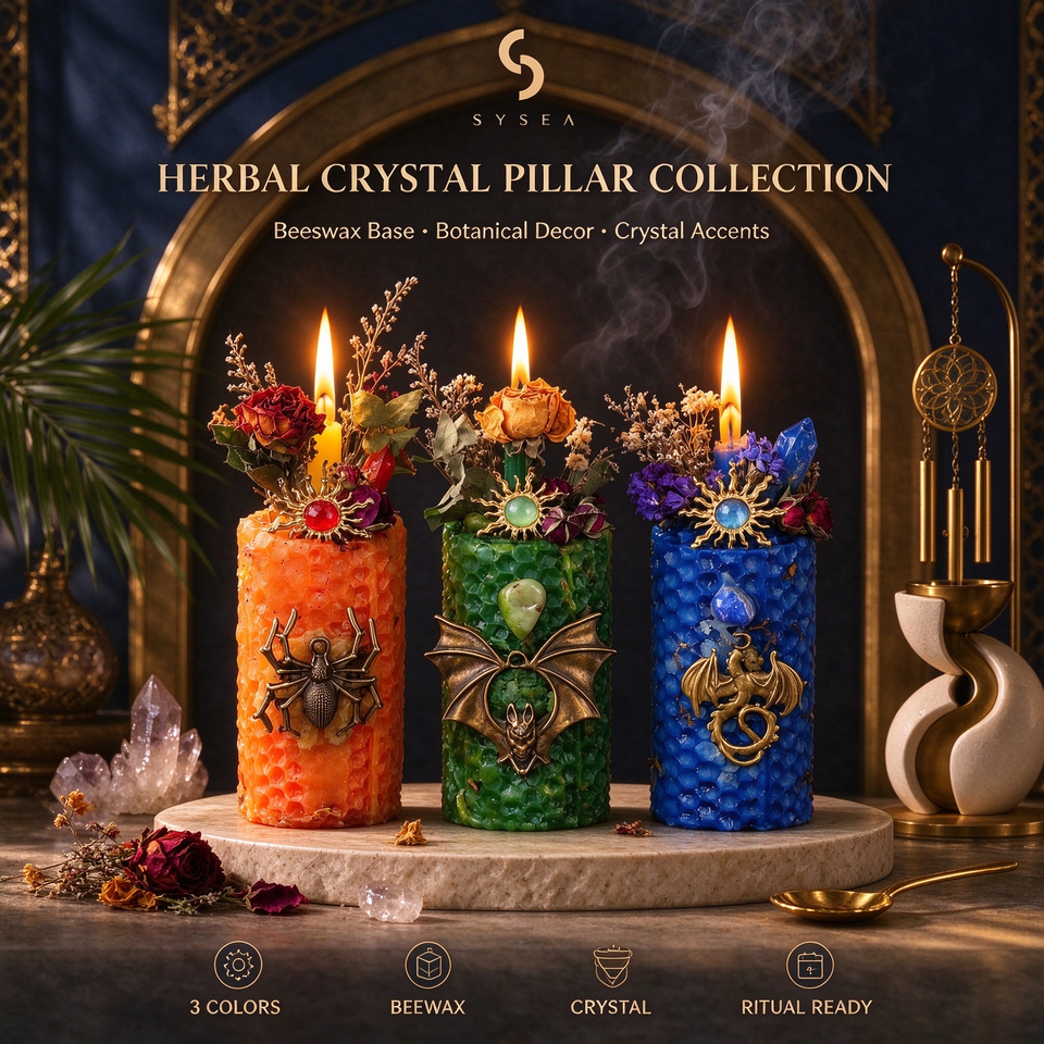 Hot Selling Handmade Magic Ritual Beeswax Pillar Candles Crystal Dried ...
