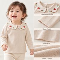 Chemisier en tricot texturé à manches longues pour filles, col Peter Pan brodé de fleurs de fraises, vente en gros, OEM, ODM, personnalisable, marque privée