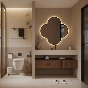 Meuble-lavabo <span class=keywords><strong>de</strong></span> salle <span class=keywords><strong>de</strong></span> bain personnalisé beige sable minimaliste avec vasque en céramique sous plan pour salle <span class=keywords><strong>de</strong></span> bain <span class=keywords><strong>de</strong></span> <span class=keywords><strong>maison</strong></span> jumelée neuve, style épuré - Product Image 2