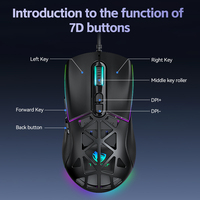 Ratón Óptico para Juegos con Cable RGB, Diseño de Panal de Abeja, 12800dpi, Ergonómico, con Programación Macro RGB, para Computadora