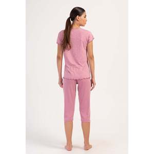 Conjunto de pantalón capri y blusa con lazo en el cuello KADIN LYC VISCON XXL KAYIK YAKA FIYONKLU BIBILALI KISA KOL - Rosa - Rosa - Product Image 4