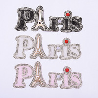 Patchs brodés en strass Bling Tour Eiffel Paris, lettres appliquées pour vêtements, chapeaux, chaussures, sacs – Vente en gros