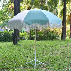Orange White Wood Pole Stripe Sun Beach Umbrellas Tassels Tilt Parasol Bali Umbrellas Hawaii Sombrilla De Playa Amarilla