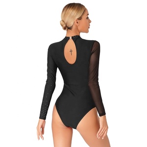 Stage Dance Wear Womens Rhinestone Long Sleeve Leotard Figure Skating Performance Wear Gymnastics Clothing - Product Image 3