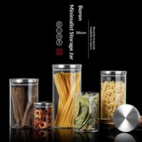 Hoge borosilicaat glazen transparante luchtdichte voorraadpotten met roestvrijstalen deksels, stapelbaar, voor pasta en kruiden