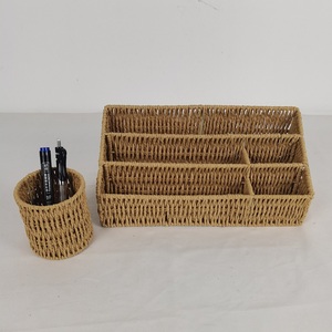 Hiện Đại Nhà Bếp Mây Wicker Giấy Lưu Trữ Giỏ Với Khung Sắt Bàn Side Mô Lưu Trữ Nhựa Mây Giỏ Cho Nhà Văn Phòng - Product Image 5