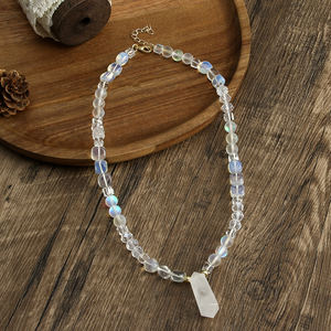 Moda Bohemia elegante piedra <span class=keywords><strong>Natural</strong></span> cristal artesanía piedra lunar ópalo piedra Hexagonal prisma gargantilla colgante collar - Product Image 1