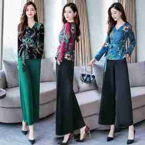 Nuovo abito Casual a due pezzi da donna con stampa autunnale <span class=keywords><strong>pantaloni</strong></span> larghi da donna e gonna in Chiffon traspirante per lo stile frontale piatto estivo - Product Image 2