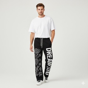 MIXED EMOTION Pantalon de <span class=keywords><strong>jogging</strong></span> décontracté évasé vintage, marque américaine de style urbain, 100% Coton, brodé, taille mi-haute, grammage lourd, devant plat - Product Image 3