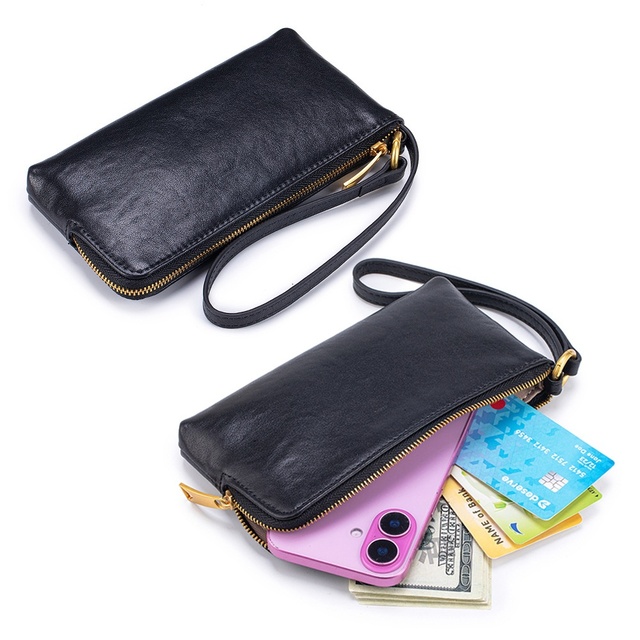 Luxury Genuine Soft Cow Hide Leather Long Clutch Wallet Zipper Cell Phone Case Bag Credit Card Holder for Women Evening Wallet