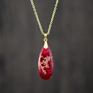 Teardrop Turquoise Pendant Necklace 18K Gold Plated Zinc Alloy Bezel Setting Unisex Gift Jewelry - Product Image 3