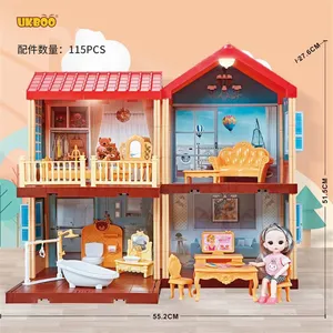 Kostenloser Versand UKBOO Friends Family House Puppenhaus Spielset Dreamhouse Building Toys Traum puppe Pretend Doll House für Mädchen Geschenk