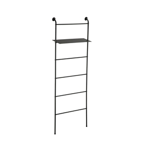 Elegante Toallero Negro con Forma de Escalera, Construcción de Hierro y Estante de Almacenamiento para Colgar Toallas y Artículos de Baño - Product Image 1
