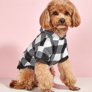 Abrigo con capucha a cuadros para perros, ropa cálida a cuadros en blanco y negro para perros pequeños, ropa de otoño e invierno, talla Sl - Product Image 1