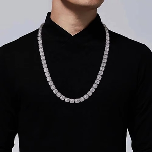 <span class=keywords><strong>Cadena</strong></span> de tenis cuadrada de plata de ley 925 maciza con moissanita VVS, estilo bling, para hombre y mujer, ideal para fiestas, joyería fina hip hop. - Product Image 4